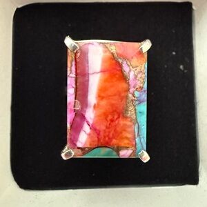 .925 sterling silver and large pink dahlia emerald cut ring size 9